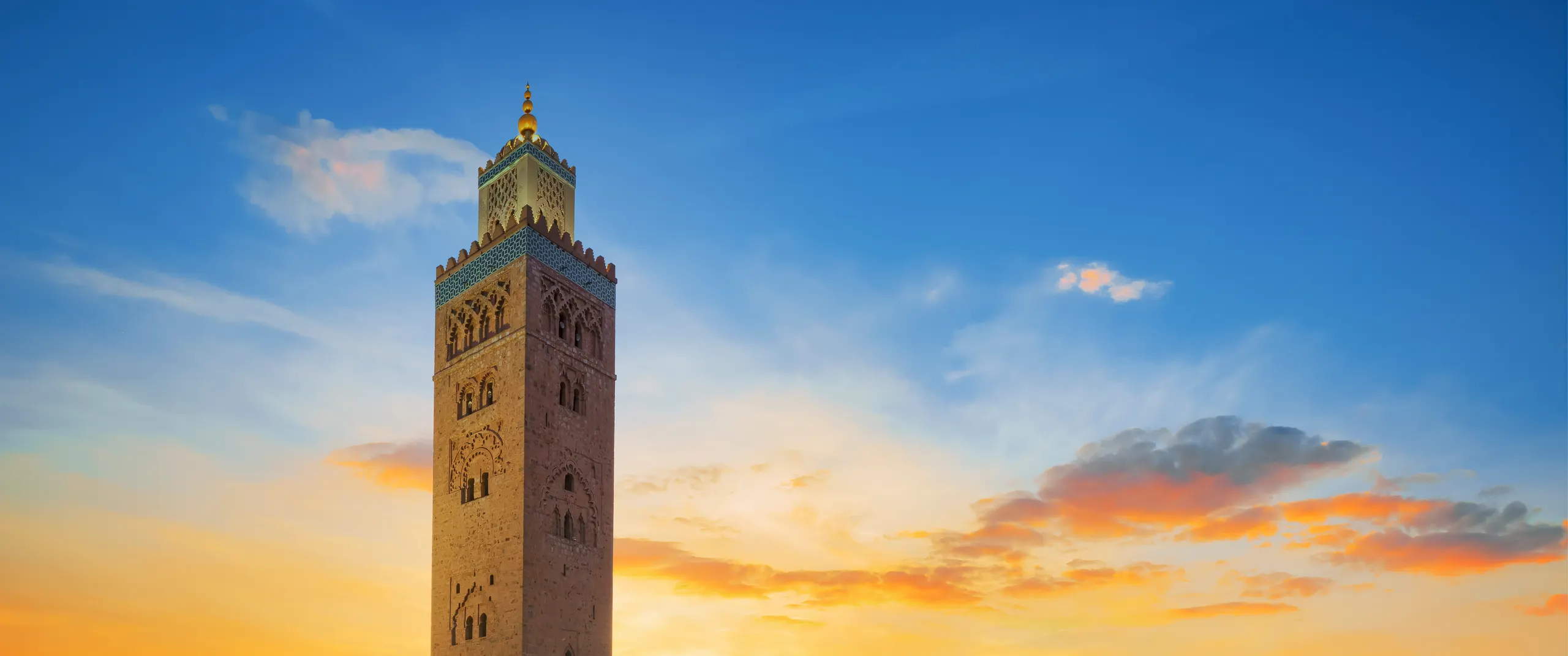 Le minaret de la Koutoubia au lever du soleil, à Marrakech